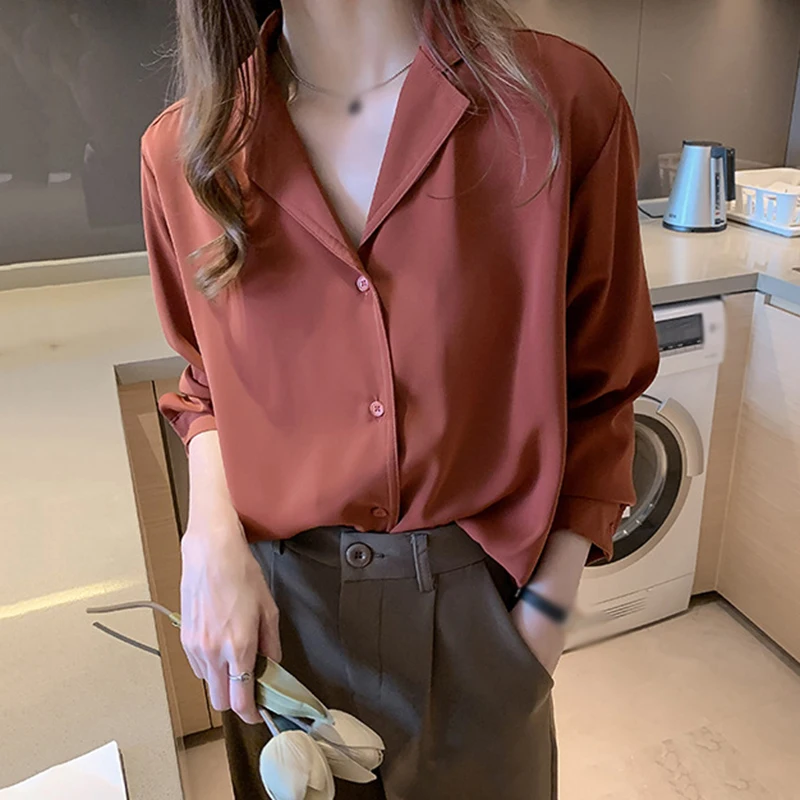 

Women Casual Shirt Business Tops Chiffon Office Shirts Fashion Loose Retro All-Match Blouses XZSAWQ1