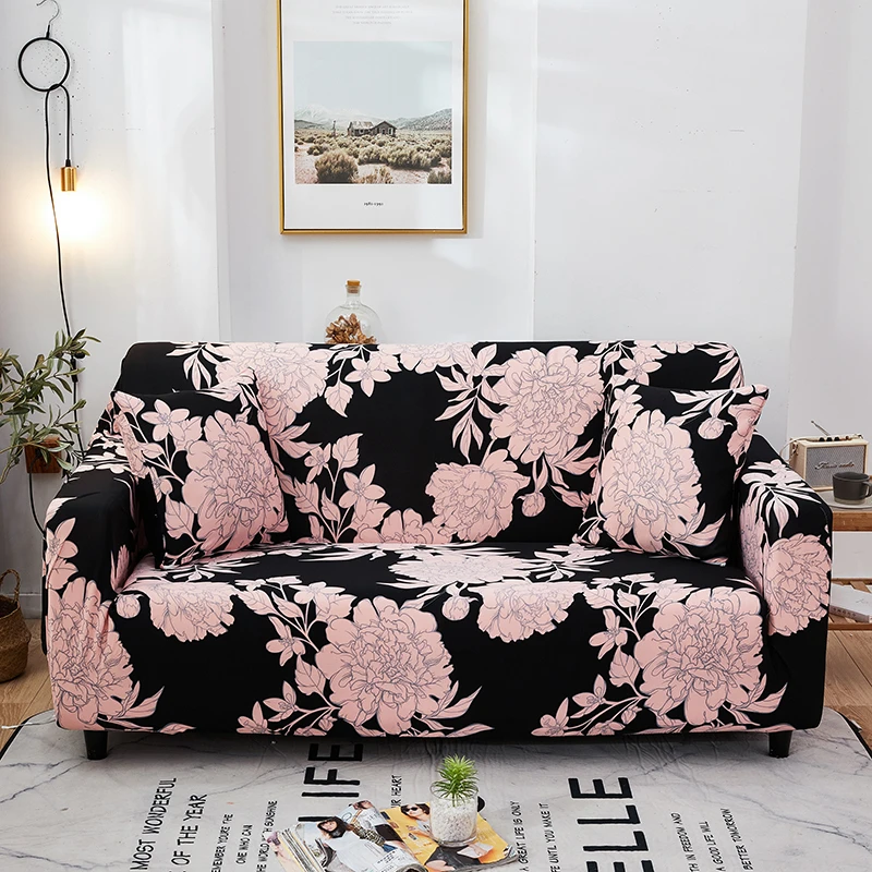 

Spandex Tight Wrap Sofa Cover Elastic Stretch Flowers Design Slipcover Sectional L-shaped Couch Cover for Hotel Living Room