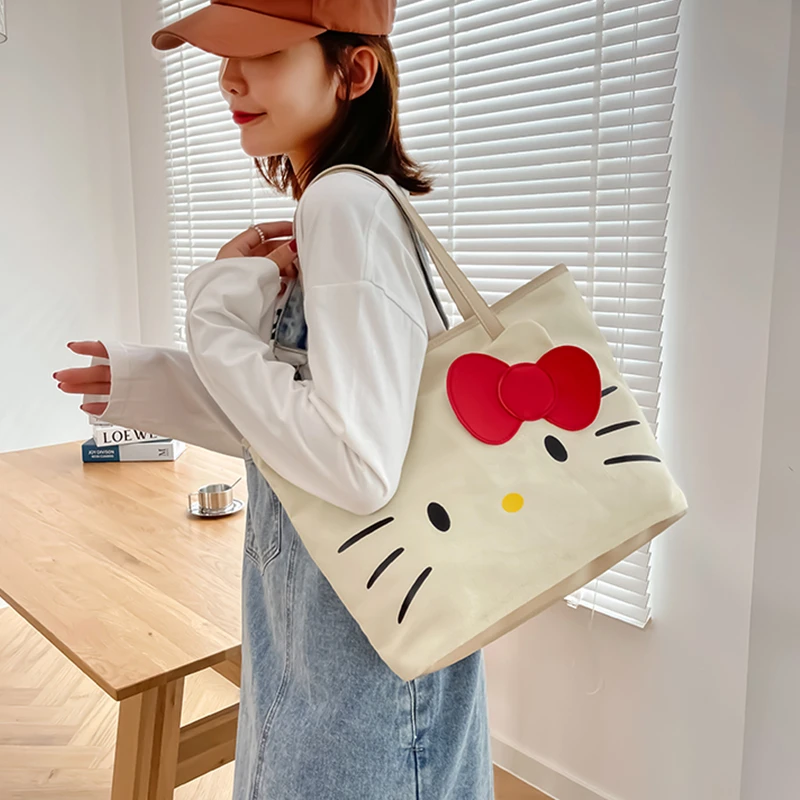 

Kawaii Sanrio KT Cat Холщовая Сумка для женщин 2022 Новая модная вместительная сумка для Покупок Сумка-тоут мультяшная сумка на одно плечо сумка-тоут в подарок