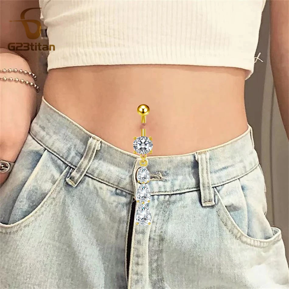 G23Titan 14G CZ циркон белый капелька пупок ювелирные изделия для женщин