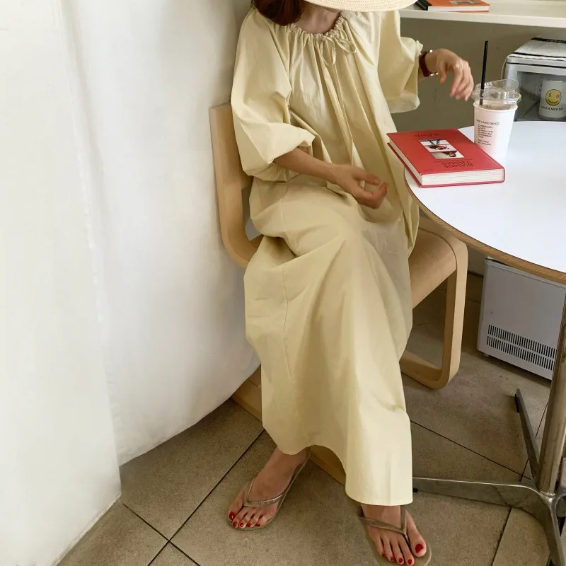 2023 Korean Style Pajamas Dress for Women Casual Loose Nightwears for Ladies Woman's Plain Cotton Nightgown Female Leisure Wear