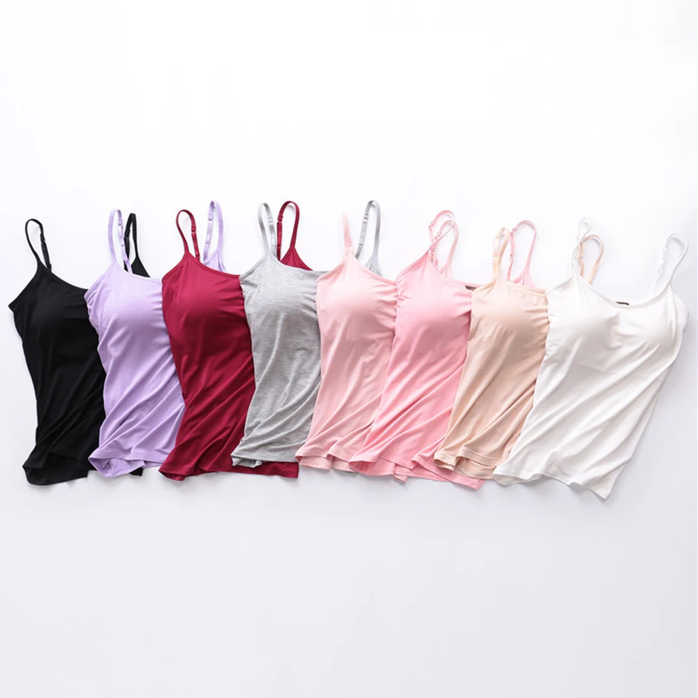 Women's Camisole Tops with Built in Bra Neck Vest Padded Slim Fit Tank Tops Underwear Comfortable Modal Cotton Sexy PR Sale