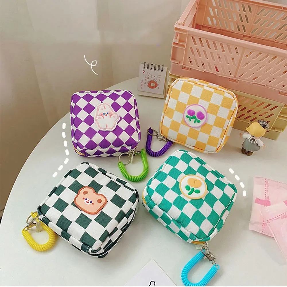 

Small Simple Flower Lattice Lovey Cloth Cute Storage Bag Lipstick Bag Chessboard Cosmetic Bag Sanitary Napkins Case