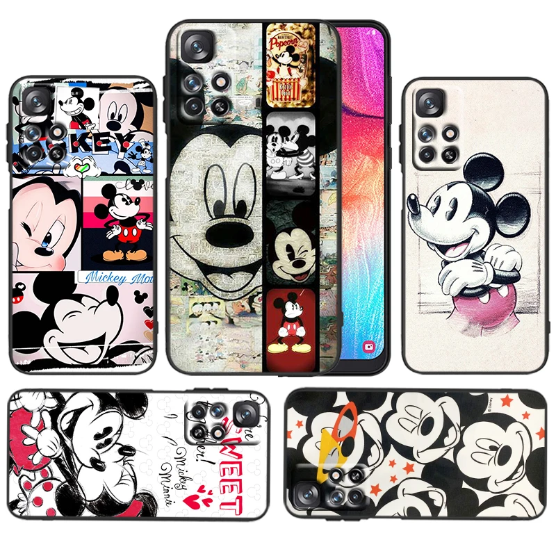 

Disney Vintage Minnie Mickey For Xiaomi Redmi 11 Prime 10 10X 9T 9C 9C 8 A1 K50 K40S Gaming 4G 5G Silicone Black Phone Case