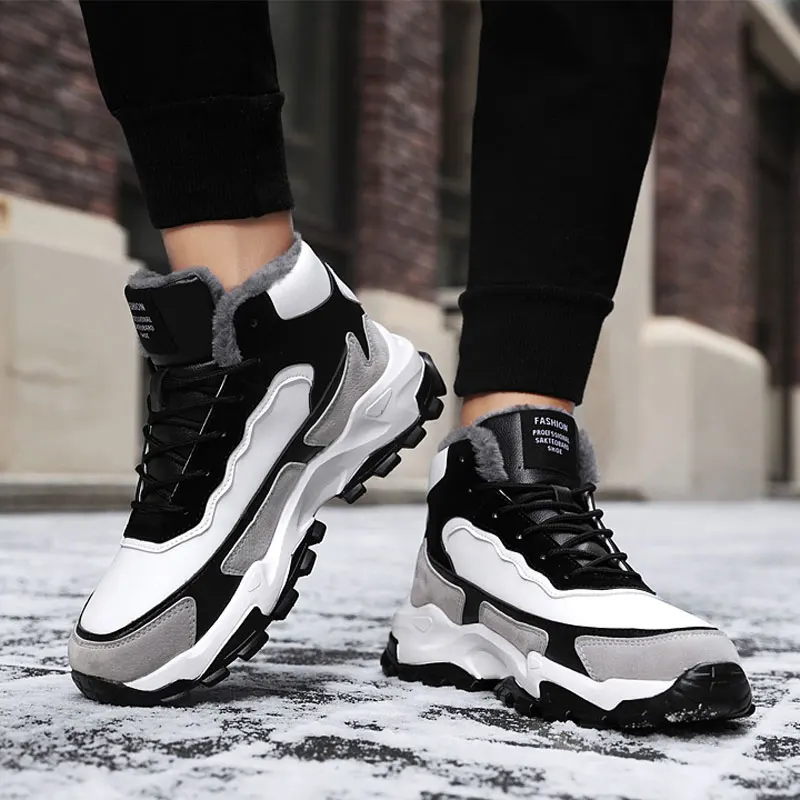 Men's Plus Velvet Sports Shoes Winter High-top Non-slip Comfortable Warm Sneakers Trend Outdoor Sport Cotton Shoes Size 39-45