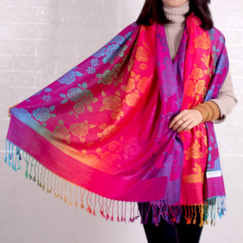 Элегантный женский жаккардовый шарф с перьями и кисточками Женский хлопковый