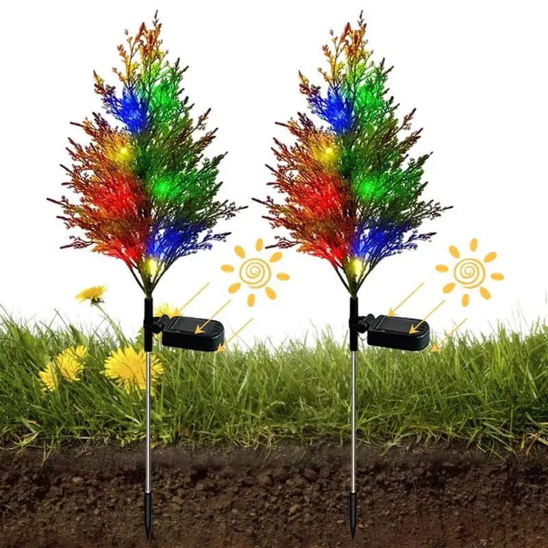 

Solar Tree Light Decorations | 2pcs Colorful Artificial Pine Cypress Garden Lights with Stakes | Waterproof LED Landscape Lawn S