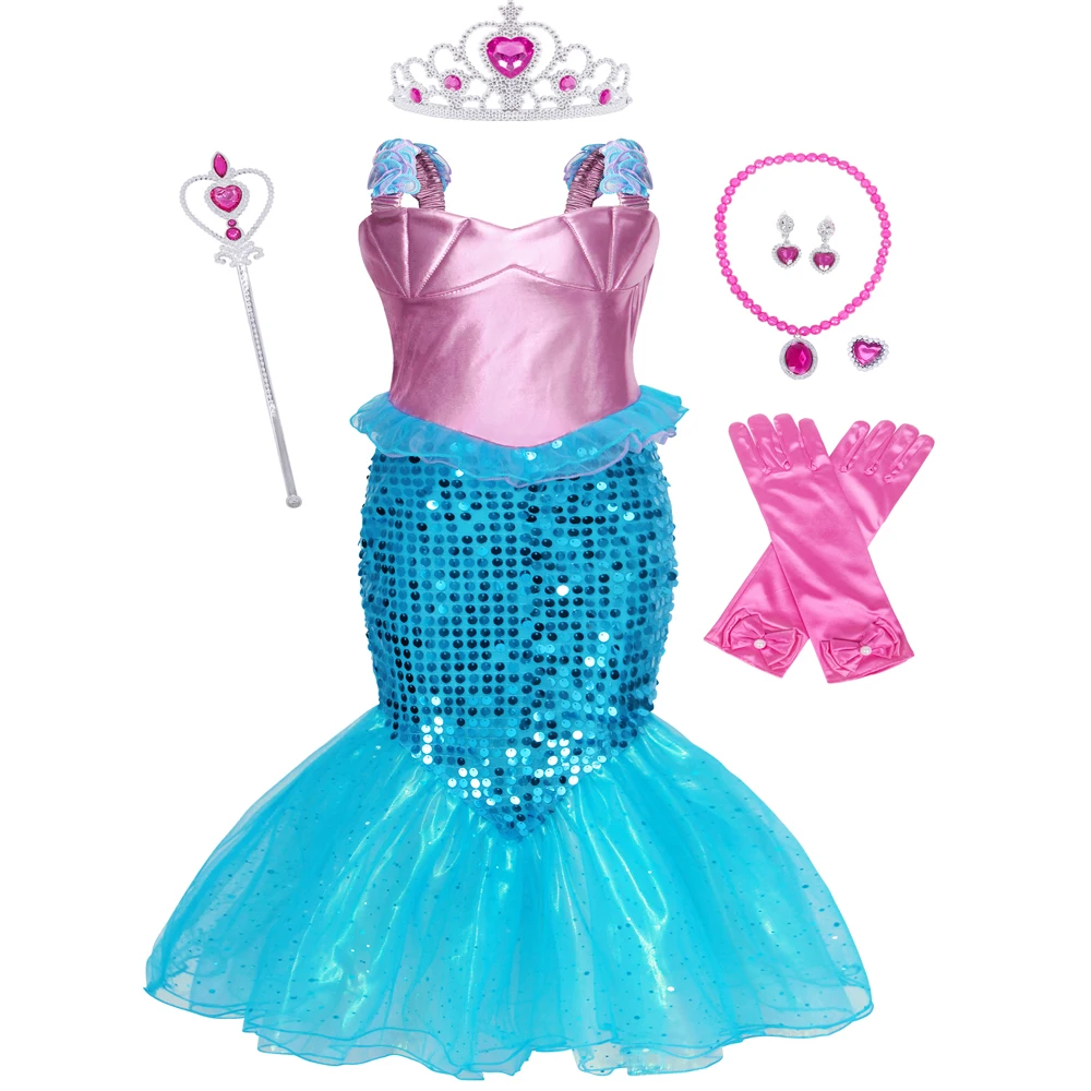 

Jurebecia Little Girls Mermaid Costume Princess Dress Up Pretend Play Halloween Birthday Gift Sequins Accessories Outfit