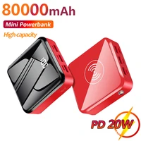Mini 80000mAh Wireless Fast Charging Power Bank with 3USB Ports Digital Display External Battery for IPhone Xiaomi Samsung