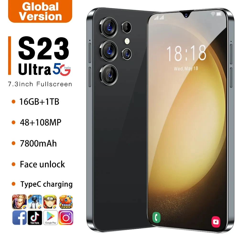 

Original S23 Ultra 5G Smartphone 7.3 HD Full Screen Smart Phone 16GB+1TB Dual SIM Mobile Phones Global Version Cell Phone