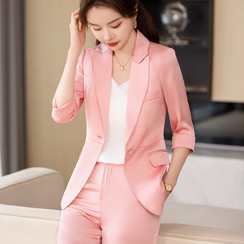 Женский Атласный Костюм из розового ацетата новинка Летний Тонкий Повседневный