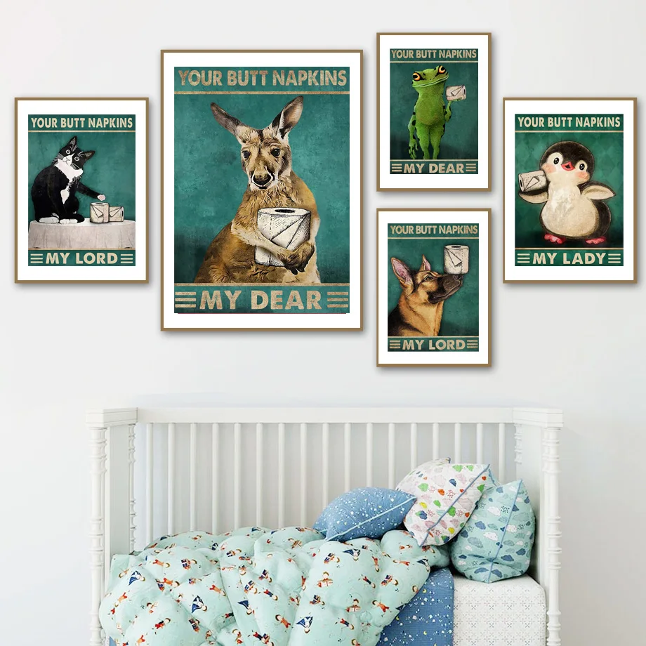 

Кенгуру, пингвин, лягушка, енот, ягодицы, салфетки для туалета, настенная Картина на холсте, скандинавский постер и принты, настенные картины...