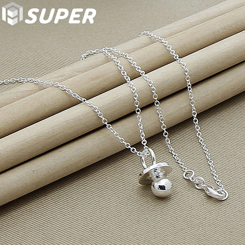

925 Sterling Silver Pacifier Round Beads Pendant Necklace 18 Inch Chain For Women Wedding Engagement Fashion Jewelry