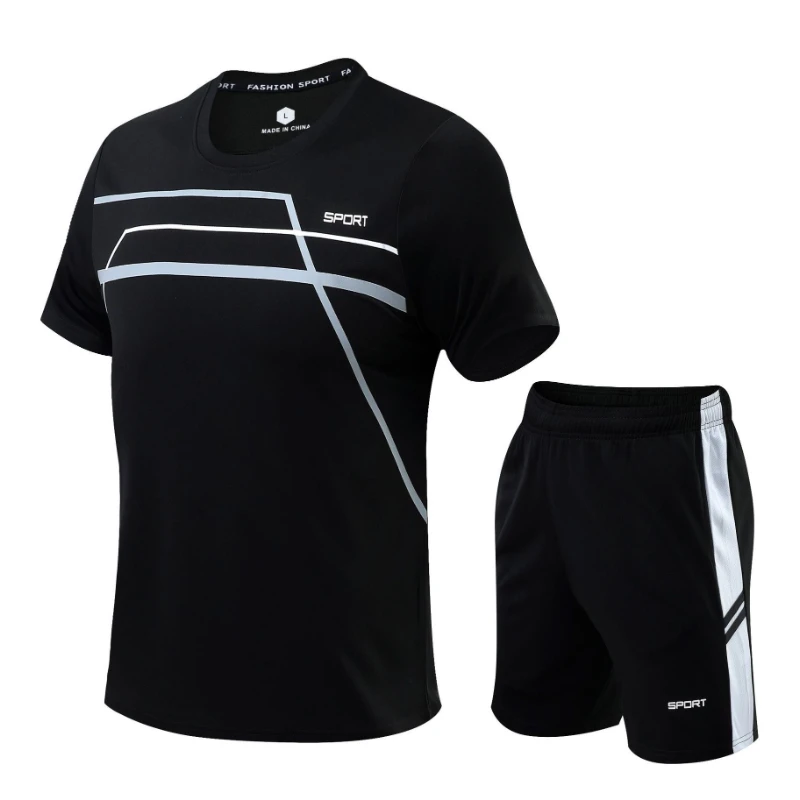 

Новинка лета 2022, спортивный костюм из двух предметов для фитнеса и бега с коротким рукавом, мужская спортивная быстросохнущая воздухопрони...