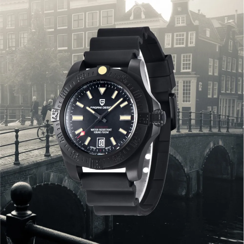 

46 мм PAGANI Дизайн Новые Роскошные сапфировые зеркальные Мужские часы автоматические механические часы модные водонепроницаемые японские му...