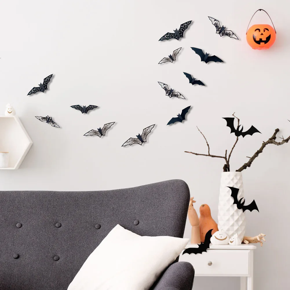 

Bedroom Wall Sticker Bedside TV Spooky Party 12/24/36/48Pcs Background Bat Black Sticker Cutout Decoration DIY Decor
