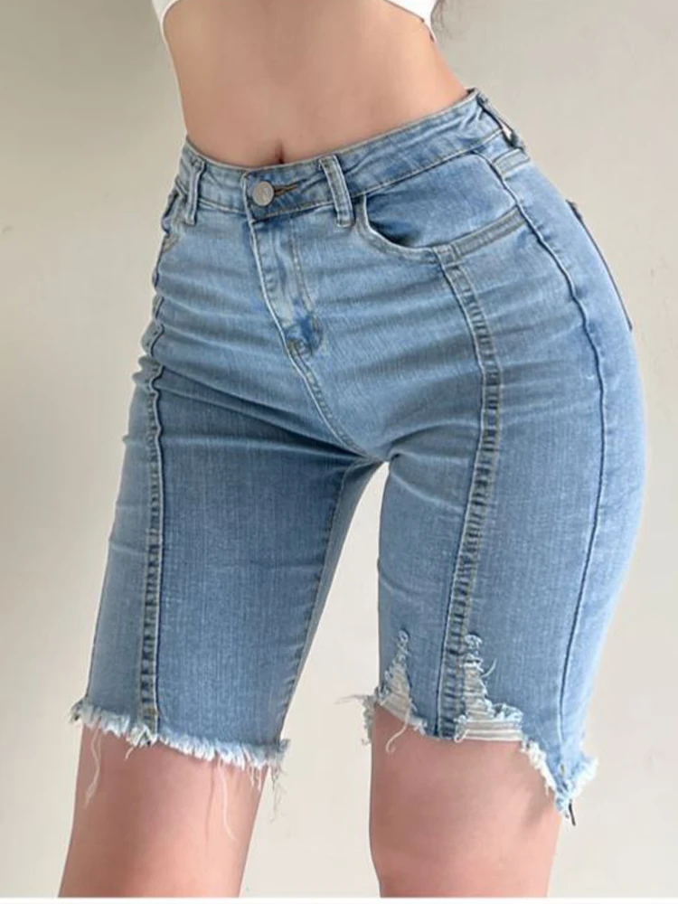 

Elastic Ripped Slim Women'S Denim Shorts High Waist Sexy Short Jeans Feminino Fashion Korean Women Clothing 2022 Summer