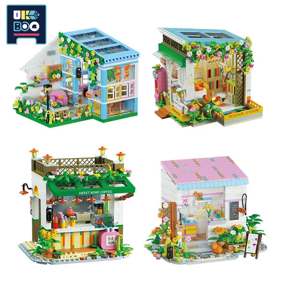 

UKBOO Micro City Street View Model Building Blocks Dessert Shop Studio Flower Room Mini Bricks Construction Toys For Children