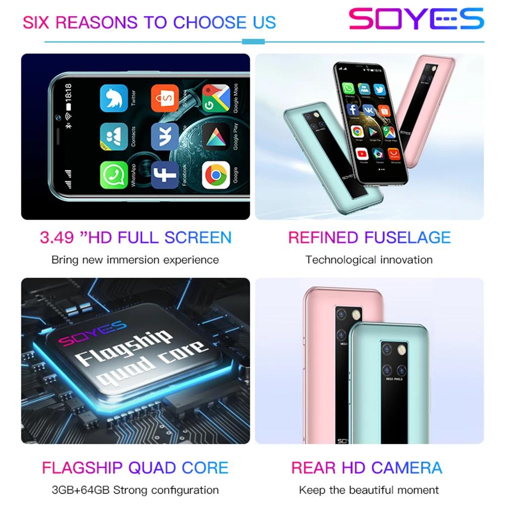 Original SOYES S10-H Mini Mobile Phone 3.5'' Screen 4G LTE 3GB RAM 64GB ROM Android 9.0 Face ID Unlock Smart Telefone Celulares