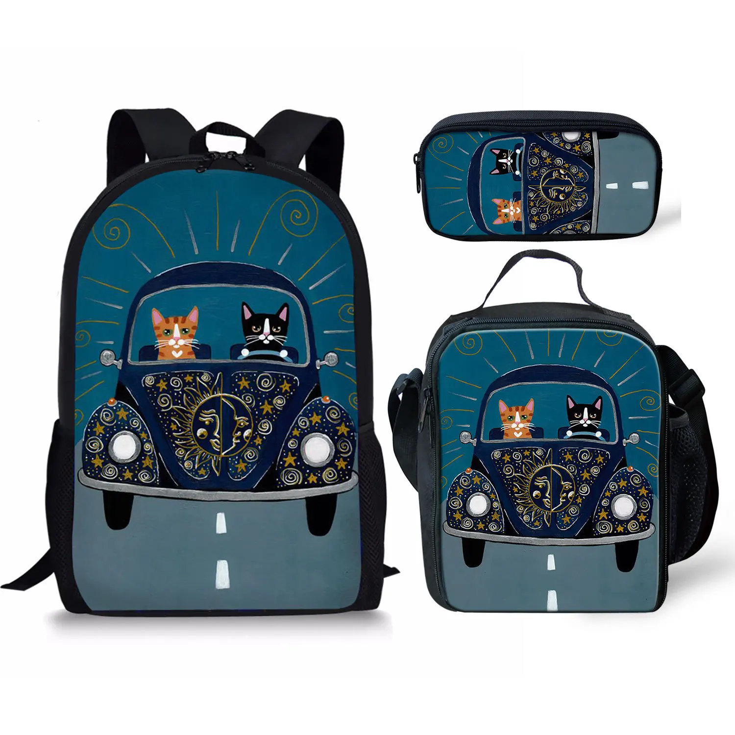 

Cartoon Cool Car 3pcs/Set Backpack 3D Print School Student Bookbag Anime Laptop Daypack Lunch Bag Pencil Case