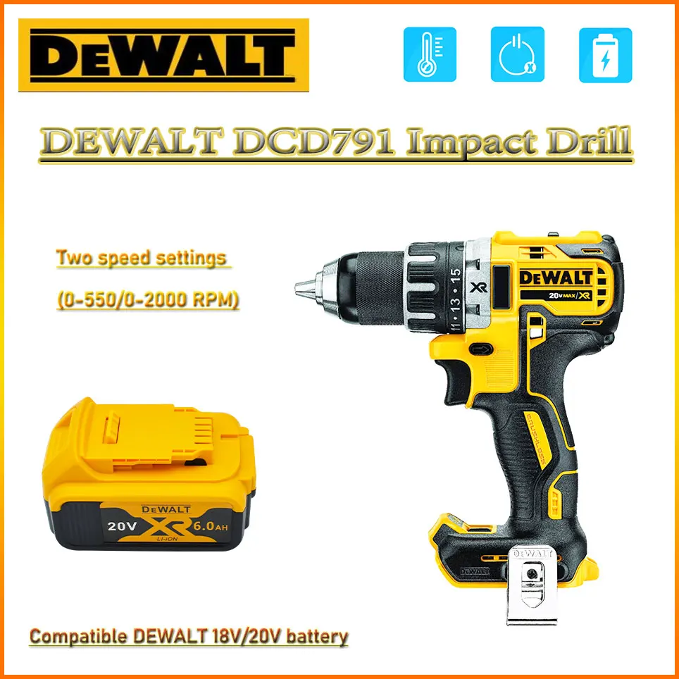 

Impact Drill Lithium Battery Rechargeable Electric Screwdriver 2000RPM 18V/20V DEWALT DCD791