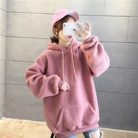 fall winter lamb velvet ladies hoodie thickening plus velvet loose alphabet embroidery solid color girl pullover