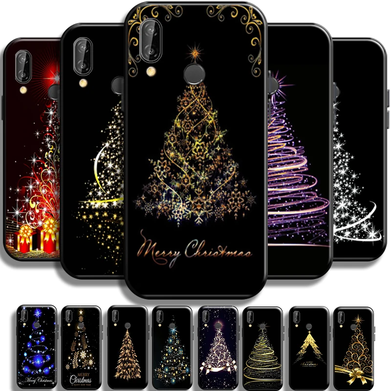 

Merry Christmas Tree Deer Phone Case For Huawei P20 Pro P20 Lite Coque Liquid Silicon Cover Black Shell Shockproof Funda Back