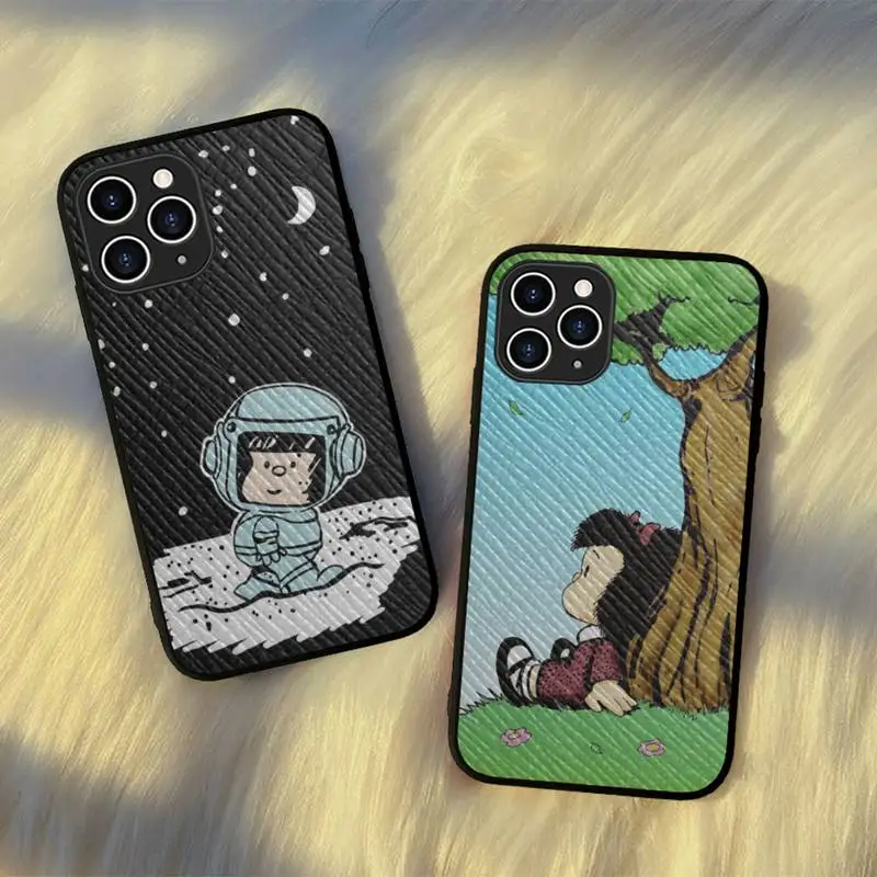 

Mafalda Phone Case Hard Leather Case for iPhone 11 12 13 Mini Pro Max 8 7 Plus SE 2020 X XR XS Coque