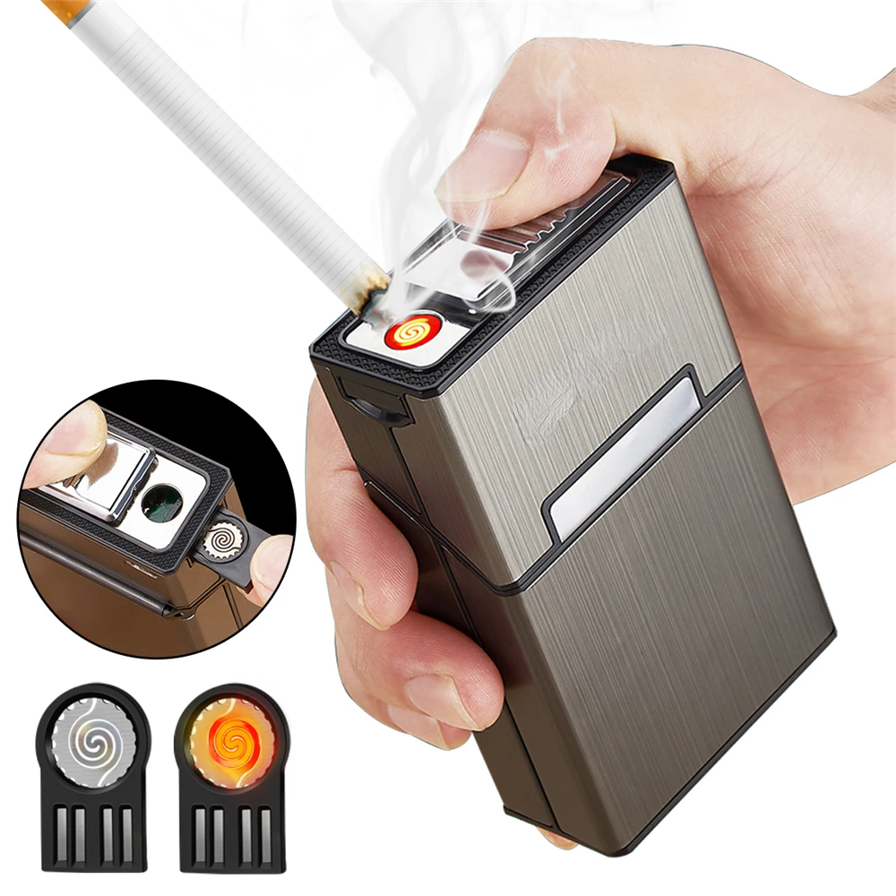 

Charging Cigarette Case Lighter 20pcs Capacity Packing Cigarette Box Tobacco Holder Windproof Cigarette Lighter Smoking Tool