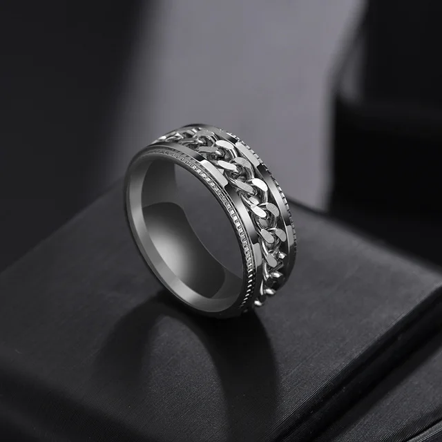 

Rotate Rotating Anxiety Fidget rings Titanium Stainless Steel Chain Spinner Finger Ring For Men Blue Gold Black Punk Rock Gift