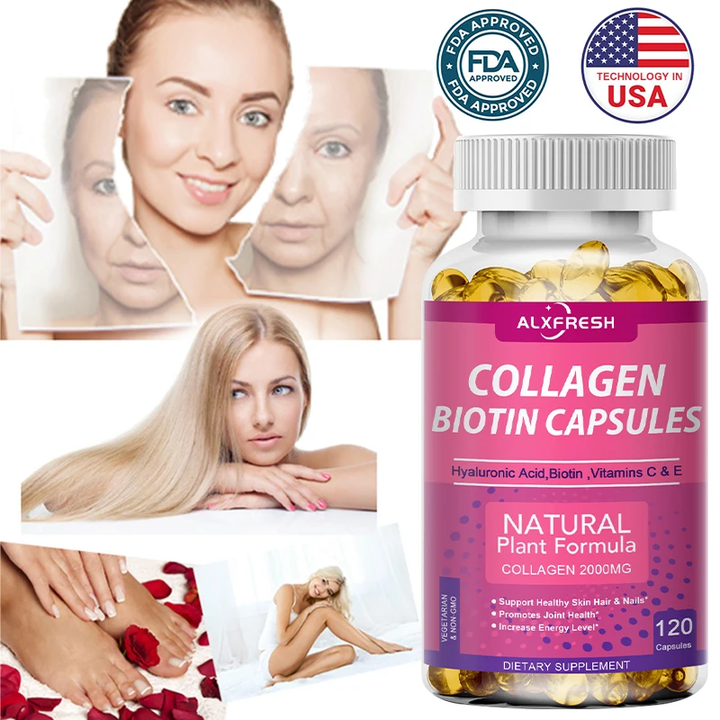 

3X Collagen Biotin Supplement Protein Support Anti Aging Strong Nails Shiny Hair Glowing Smooth Skin Vegan Capsules