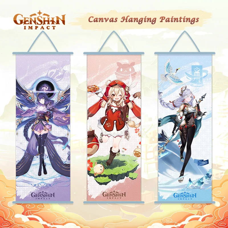 Новейшие холщовые настенные картины с прокруткой Genshin Impact рисунки Yun Jin Shen He Kazuha Baal