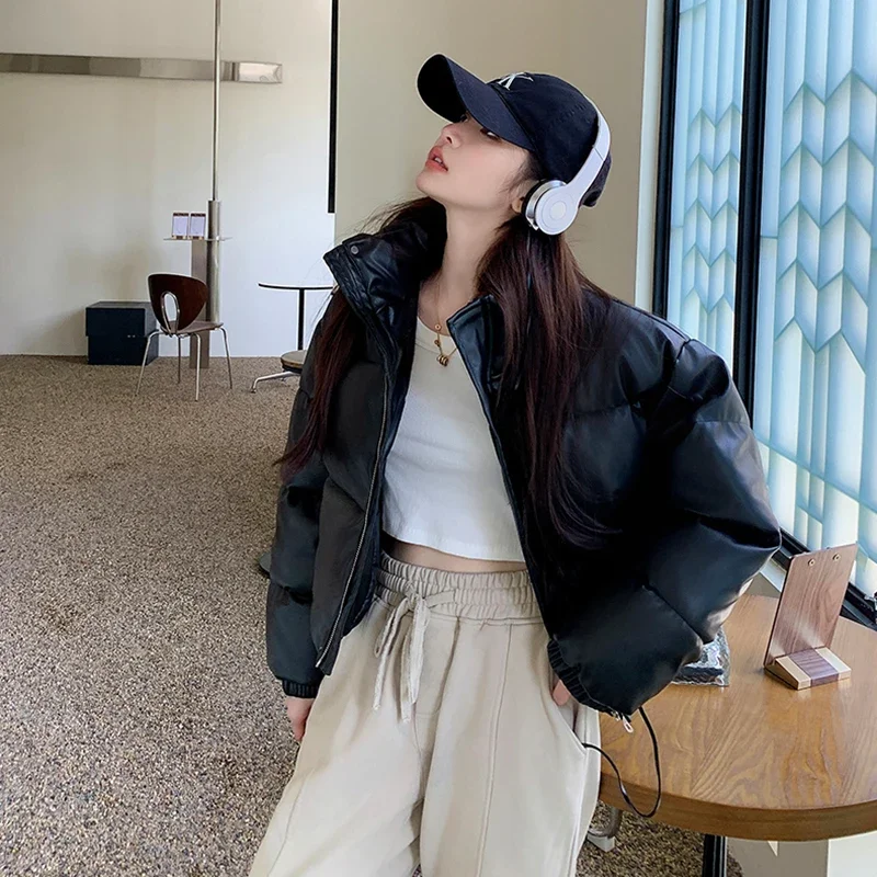 Y2K уличная одежда короткие парки из искусственной кожи женские зимние толстые