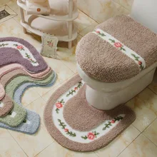 Pastoral Style Toilet Rug Flower Pattern Bathroom Mat Set U Shape Carpets Floor Decor Bath Fiber Lid Cover Bathroom Carpet Pastoral Style Toilet Rug Flower Pattern Bathroom Mat Set U Shape Carpets Floor Decor Bath Fiber Lid Cover Bathroom Carpet