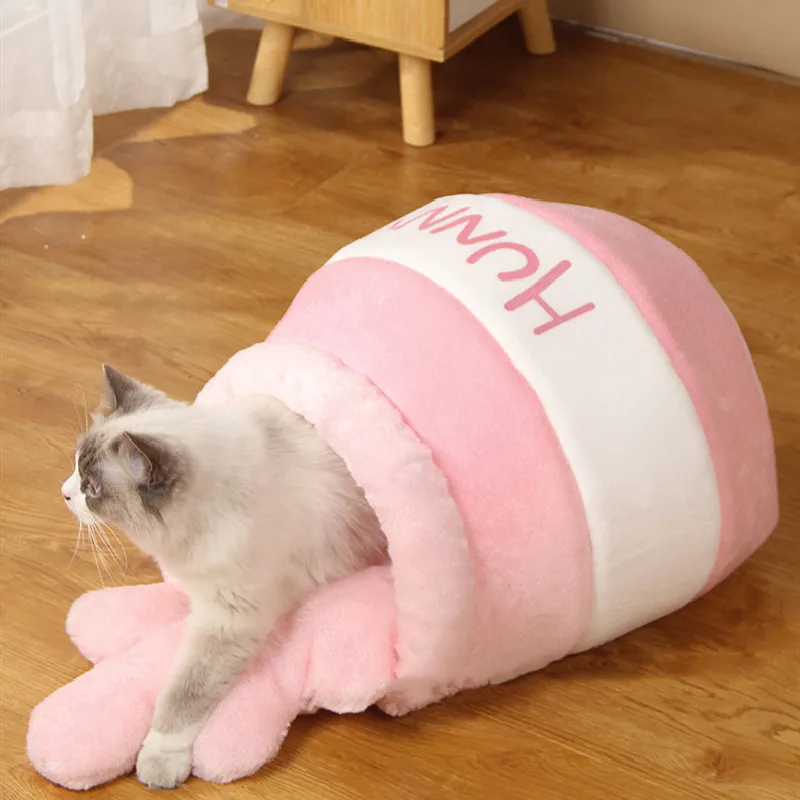 honey pot cat nest pet mat cat bed cute kawai plush warm bed pet house lovely puppy dinosaur shape dog bed donut dog blanket free global shipping