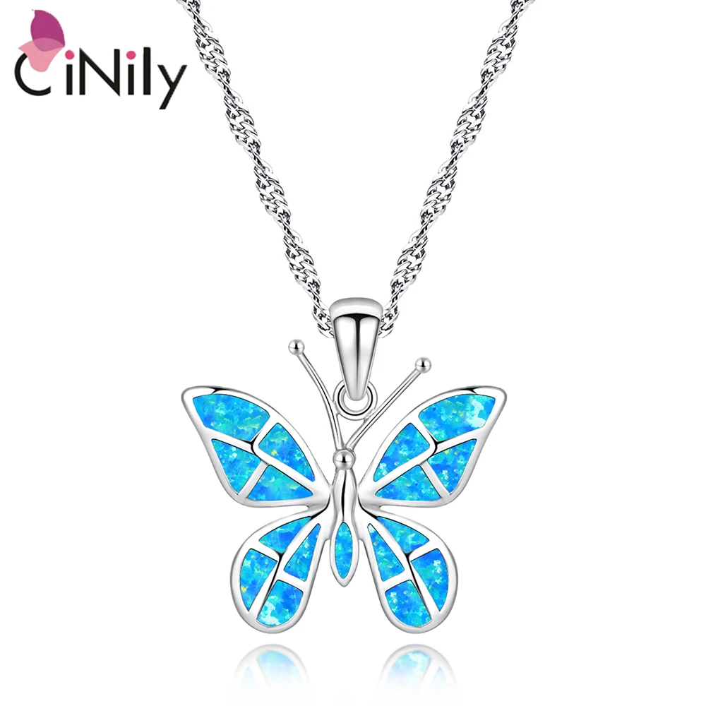 

CiNily Created Blue Fire Opal Silver Plated Wholesale Retail Hot Sell Butterfly for Women Jewelry Pendant 1" OD4435