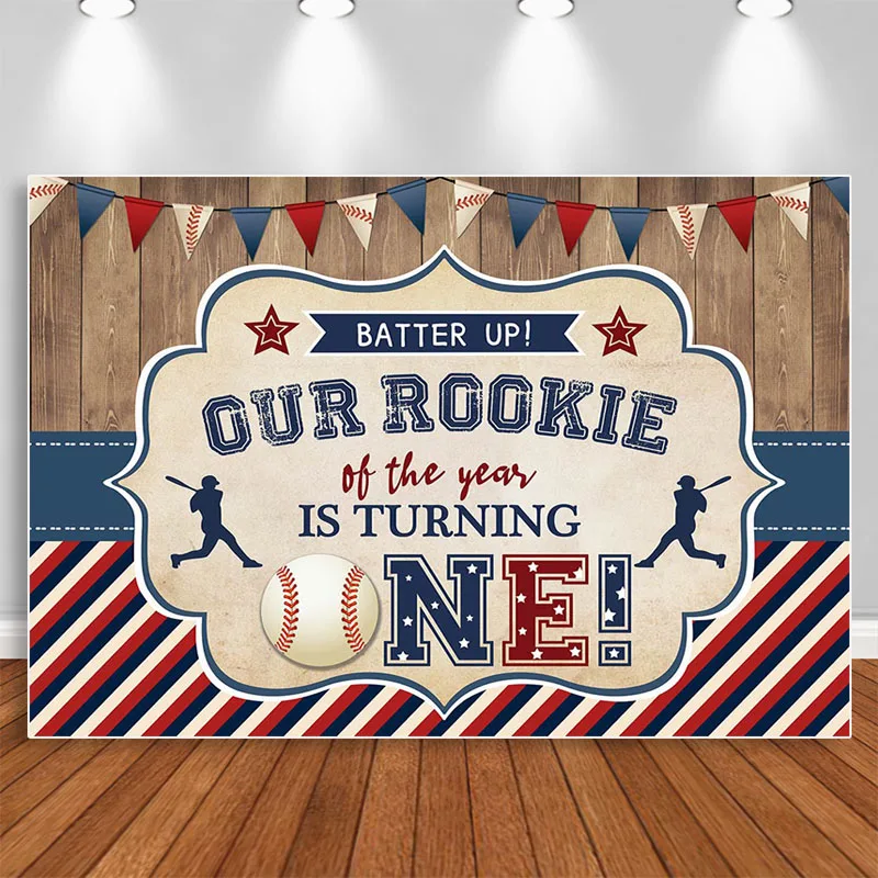 

Baseball Theme Boys 1st Birthday Backdrop Supplies Sports Party Decor Blue and Red Flags Banner Props Photobooth Background
