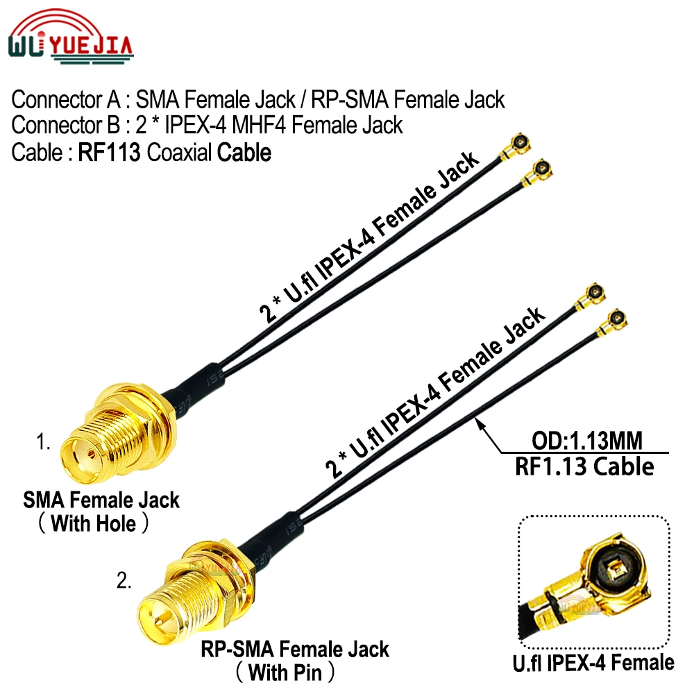 1 шт. Женский коаксиальный кабель SMA в 2 внешних разъема MHF4