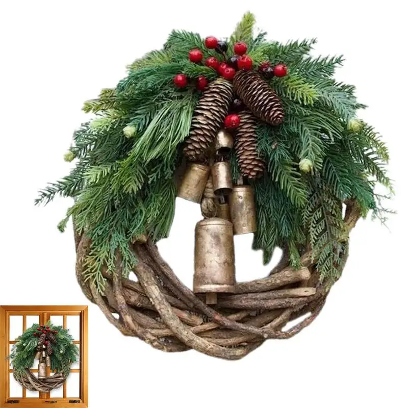 

Рождественский дверной венок, рождественские венки, богемные настенные дверные украшения, Сельский деревенский зимний декор, подвесной ве...