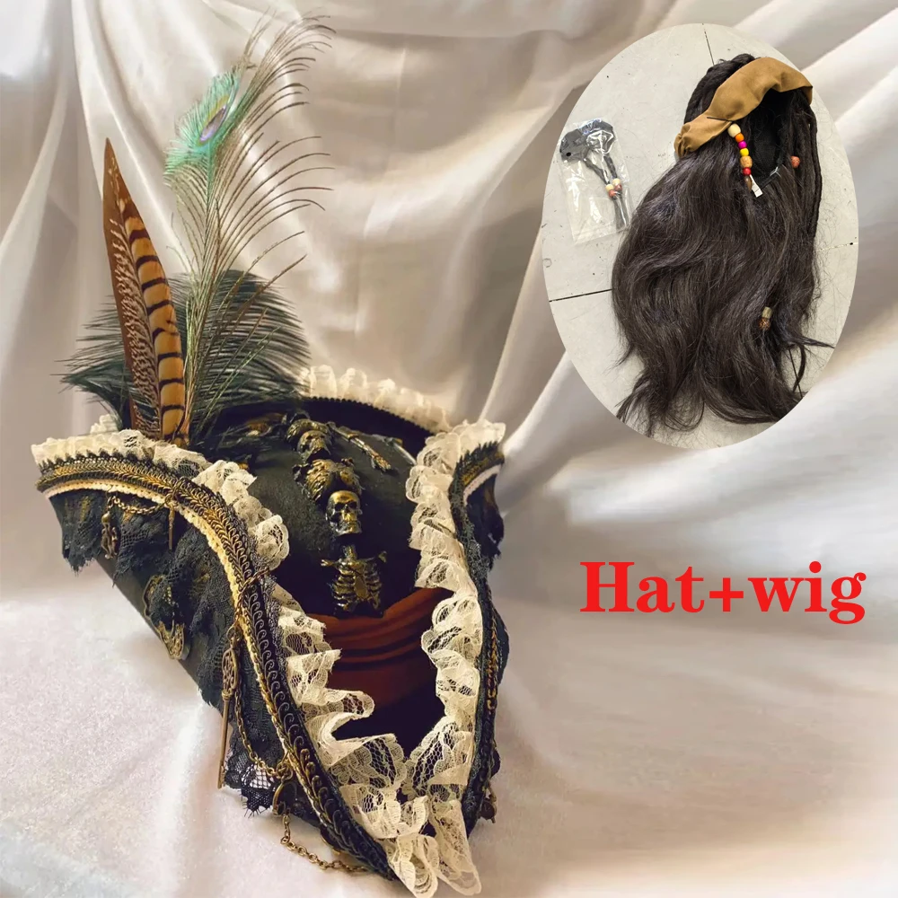 Пиратская шляпа и парики винтажная треугольная с черепом для косплея на Хэллоуин