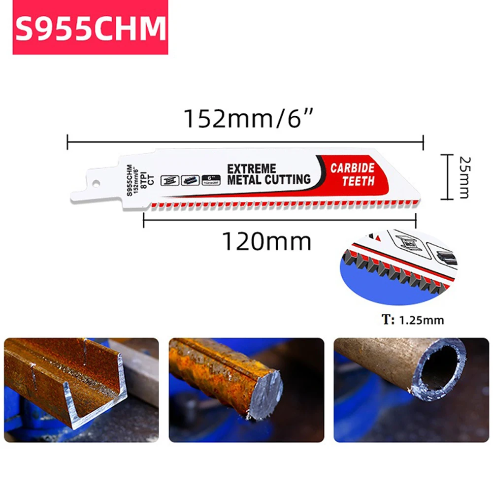 

8 TPI Reciprocating Saw Blade Fine-tooth S955CHM S1155CHM For Cutting Angle Iron Steel Bar Thick Iron Pipe Woodworking Tools