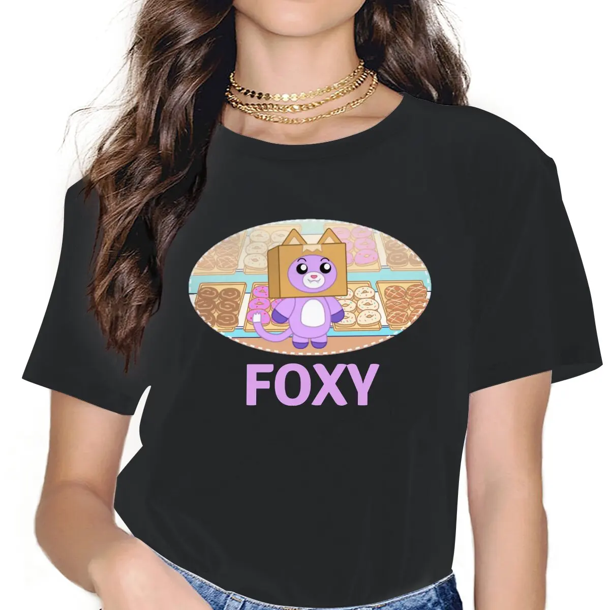 

Cute Foxy Women's T Shirts Lanky Box Funny Tee Shirt Short Sleeve Crewneck T-Shirt 100% Cotton Summer Clothes