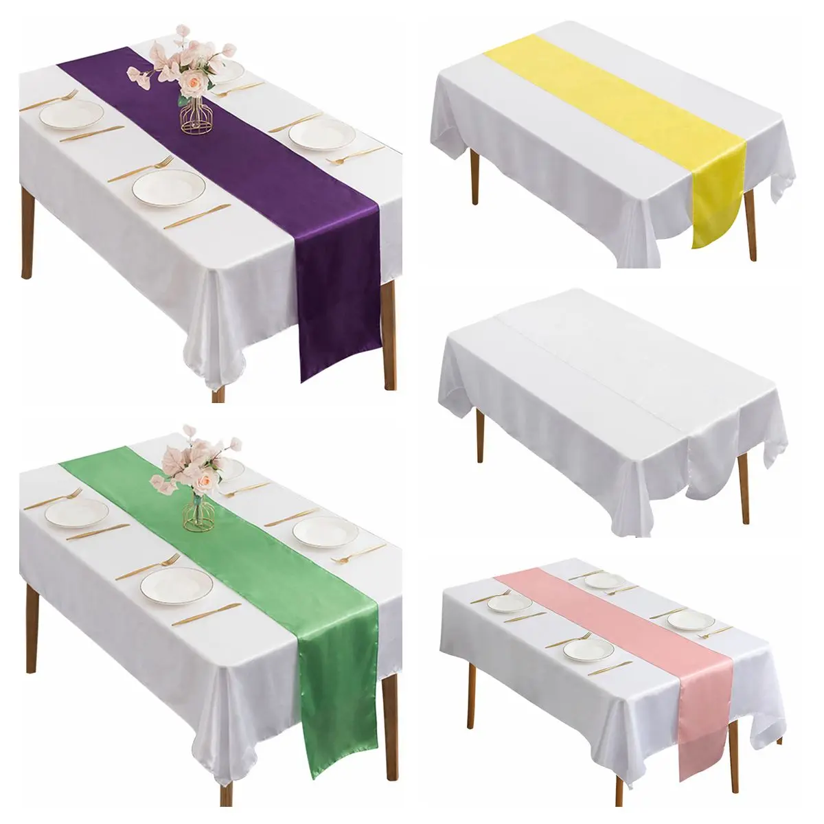 Solid Color Satin Table Runner Table Cover For Home Rustic Wedding Baptism Birthday Party Decoration Catering Hotel Table Decor