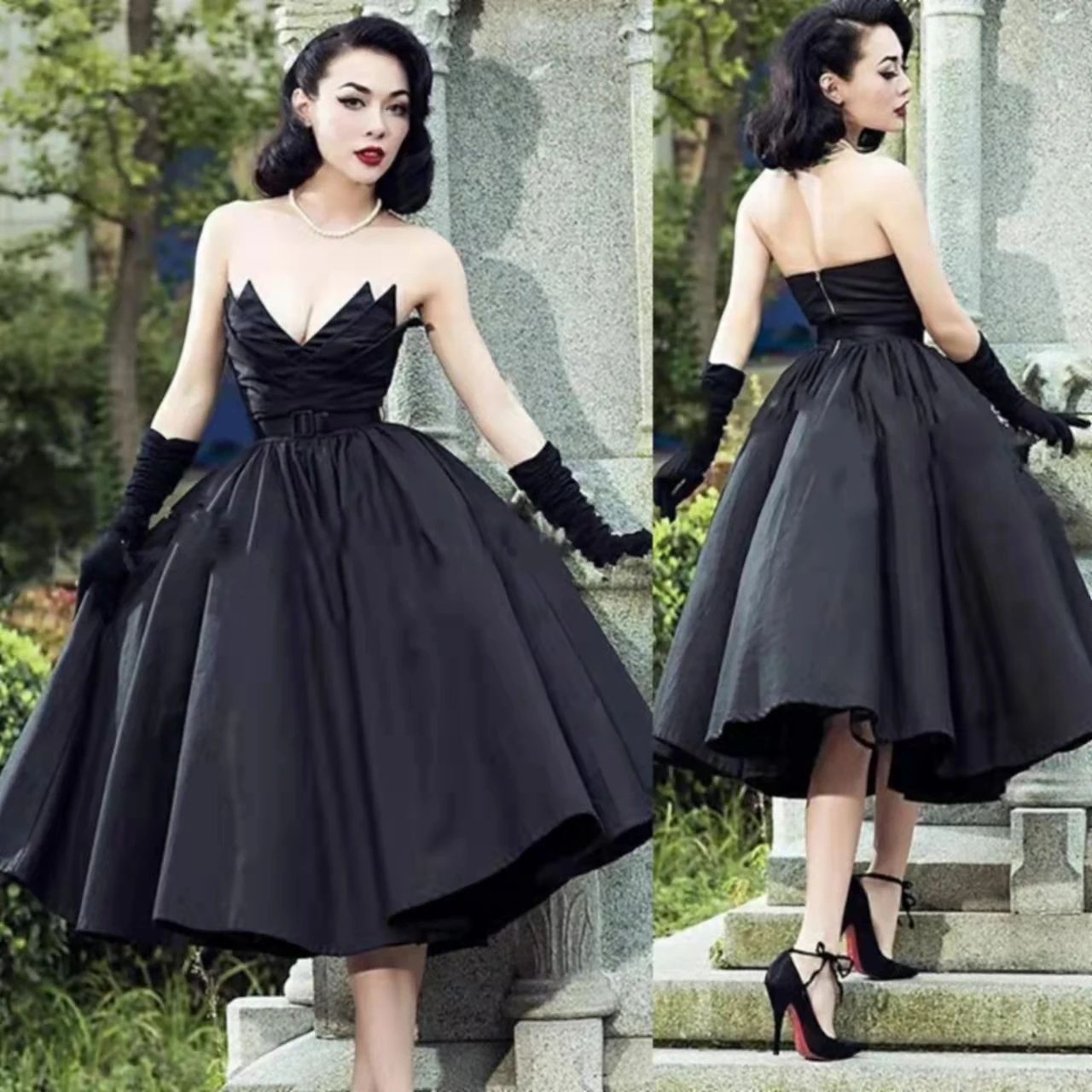 

Элегантные женские свадебные платья-трапеции с V-образным вырезом, черные свадебные платья длиной ниже колена с буффами, vestido de noiva для женщин