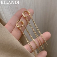 fashion jewelry 925%c2%a0silver%c2%a0needle chain dangle earrings popular style round circle metallic gold color women earirngs gifts
