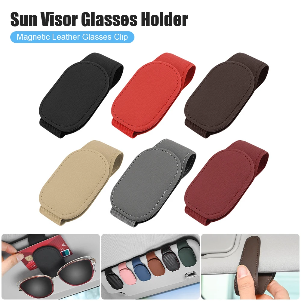 

Sun Visor Magnetic Sunglasses Clip Leather Car Glasses Holder Document Ticket Holder Clip Car Interior Accessory