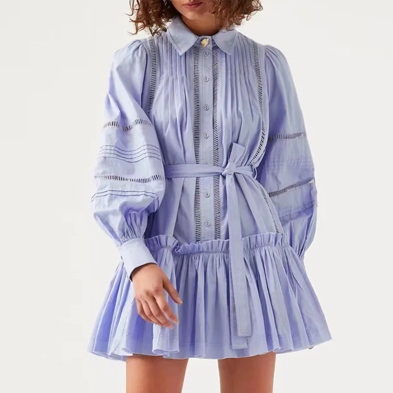 

Женское однотонное мини-платье с длинным рукавом