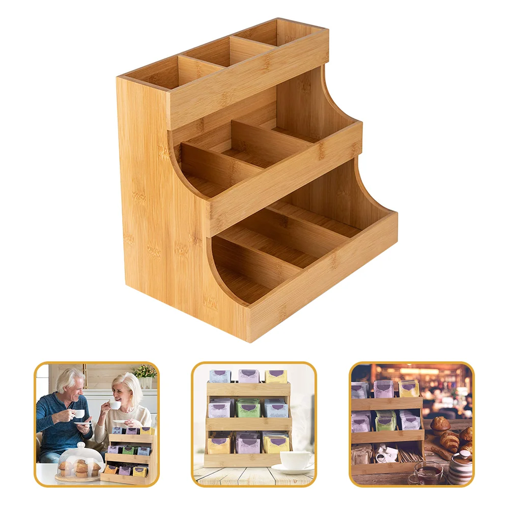 

Teaorganizer Coffee Holder Condimentstorage Box Wooden Rack Sugarwood Packets Station Packet Shelf Container Display Kitchen Bar