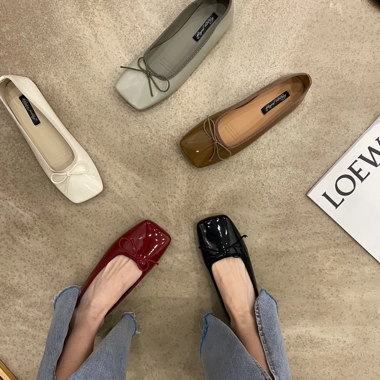 

Women Casual Flats Party dress Shoes Girl loafers Bow patent leather Shoes Square Toe Mary Jane Shallow Shoes A28-91