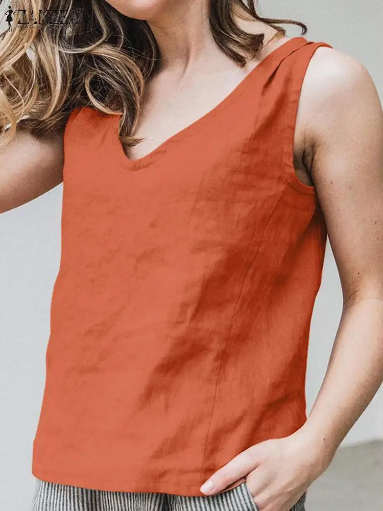 

ZANZEA Women Blouse Bohemian Solid Beach Blusas Summer V Neck Sleeveless Tanks Tops Tunic Casual Loose Cotton Shirt Camis Mujer